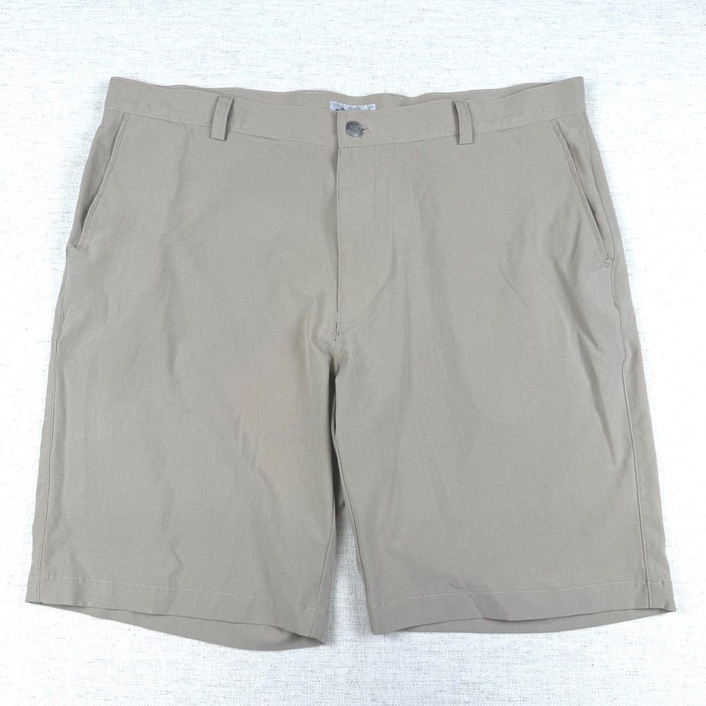 Peter Millar Mens Performance Golf Shorts Khaki Tan Flat 38 Stretch 9" Inseam